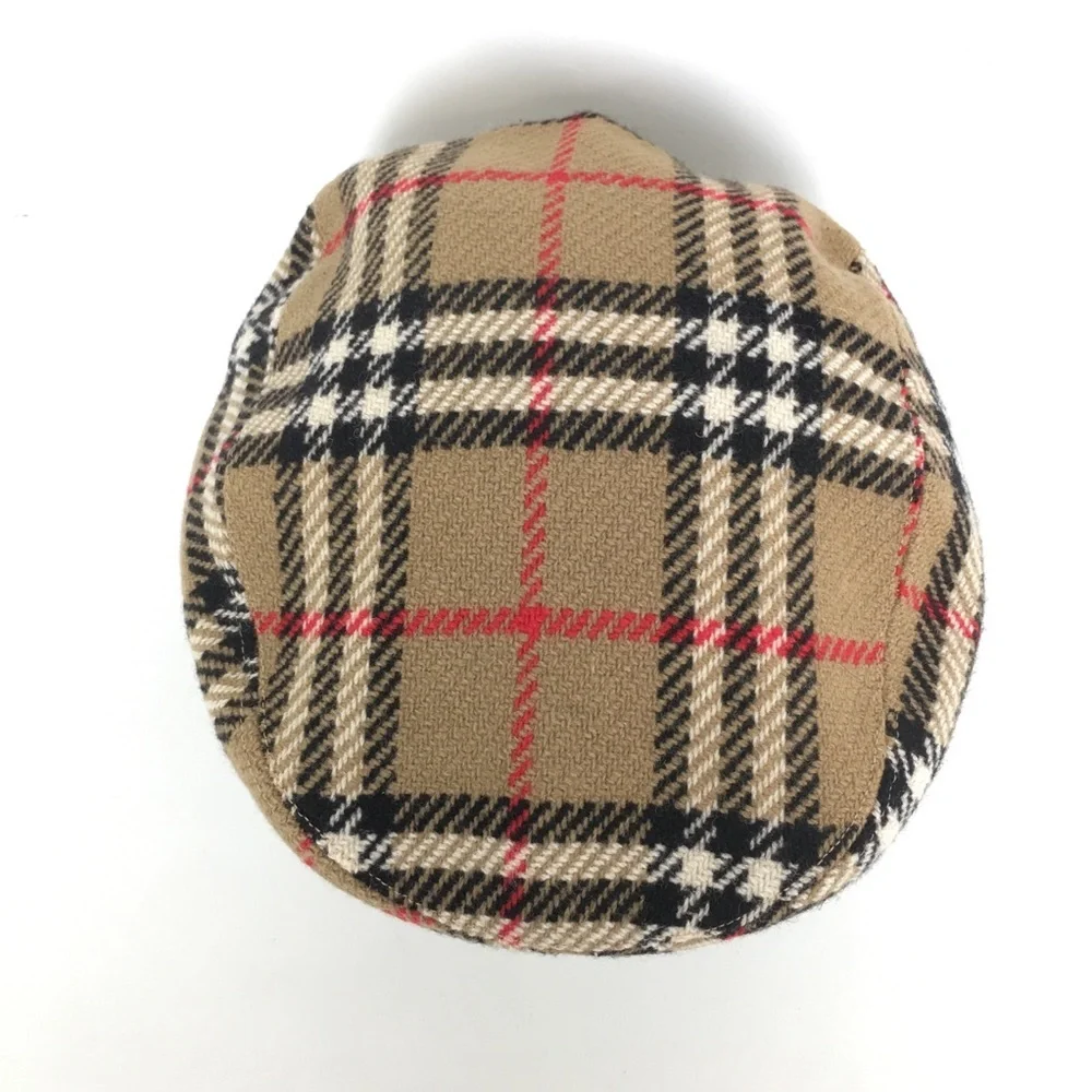 Vintage Burberry London Messenger Boy Nova Check Flat Hat Cabbie Hat Wool